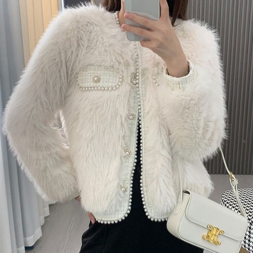 New  autumn and winter new style elegant lady mink fur beaded heavy industry warm thickened fur coat