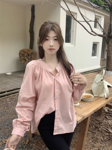 秋季新款韩版设计感小众简约气质百搭宽松长袖衬衣女