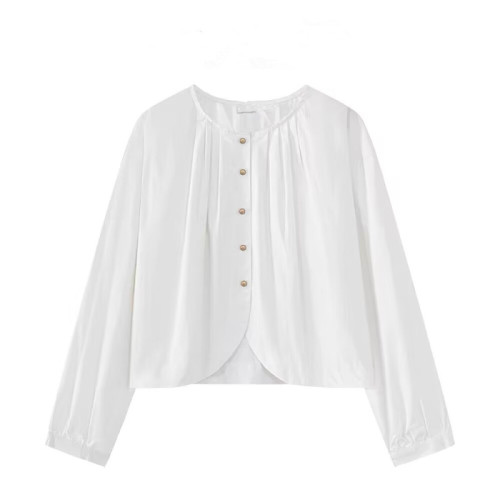 短款不规则设计感小众法式上衣女别致秋季甜美独特白色长袖衬衫
