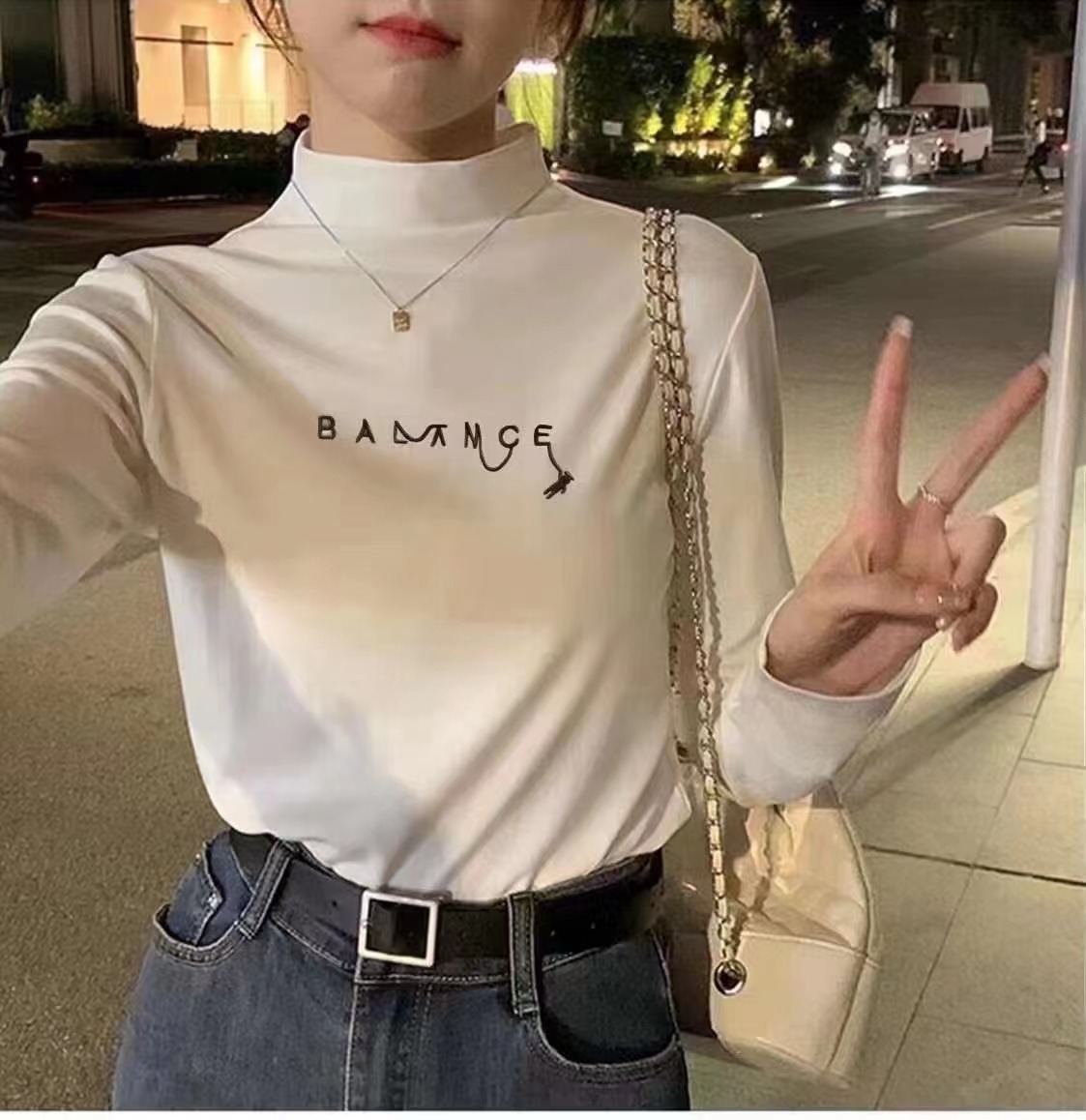 半高領打底衫女秋冬疊穿純棉內搭長袖緊身洋氣修身磨毛加絨上衣