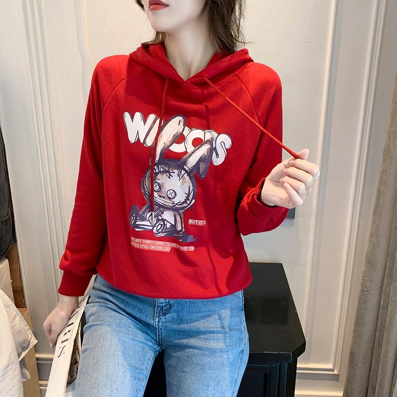實拍衛衣年新款女寬鬆韓版秋裝連帽卡通印花長袖上衣