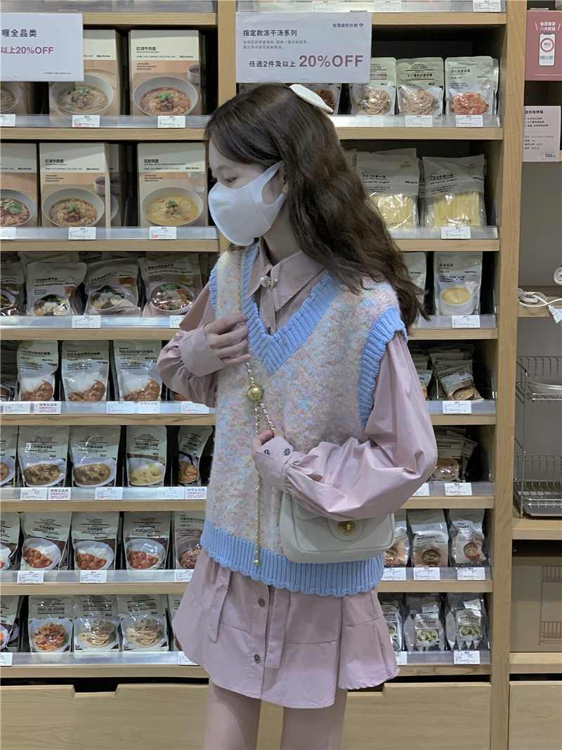 實拍  甜美可愛V領無袖針織馬甲