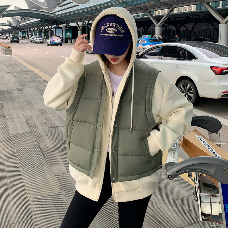 實拍2023新款棉服外套女假兩件學生寬鬆棉襖麵包服韓版羽絨服棉衣