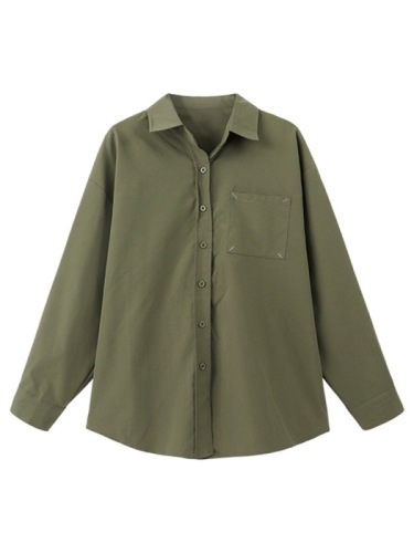 Green long-sleeved shirt women's coat tops women's autumn  new style small French design niche shirt
