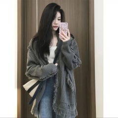 Knitted sweater Women's Autumn and Winter 2023 New Style Lazy Small Gray Loose Long-Sleeved Cardigan Top Coat 