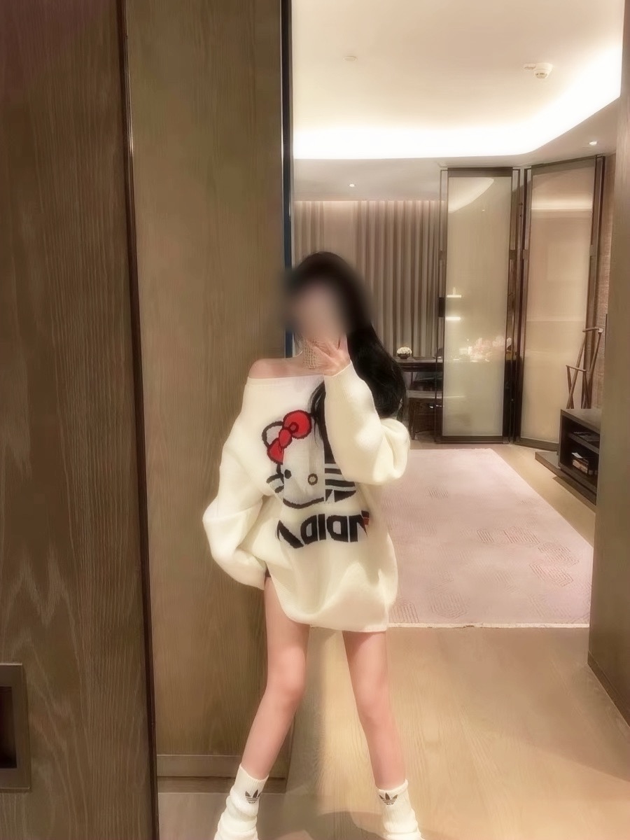 網紅同款秋冬季寬鬆慵懶風卡通貓咪提花毛衣配襪套日系加厚針織衫