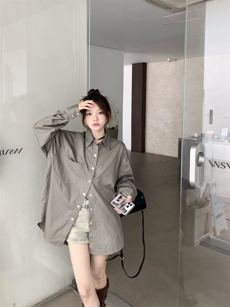 實拍~復古高級感法式上衣女2023秋季寬鬆小眾設計干襯衫外套
