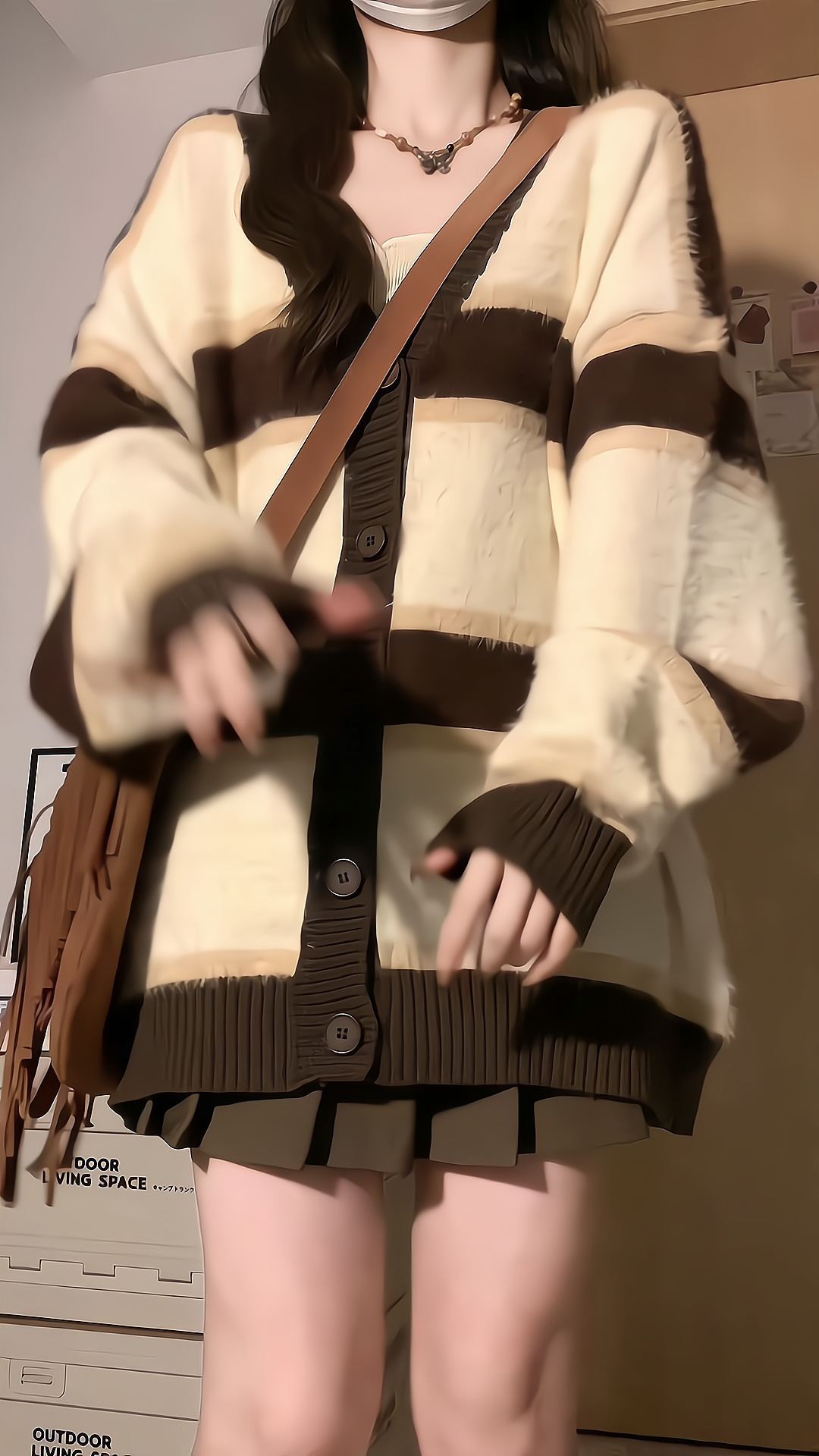 美式復古條紋v領開衫毛衣女秋冬季外穿慵懶風馬海毛軟糯寬鬆外套