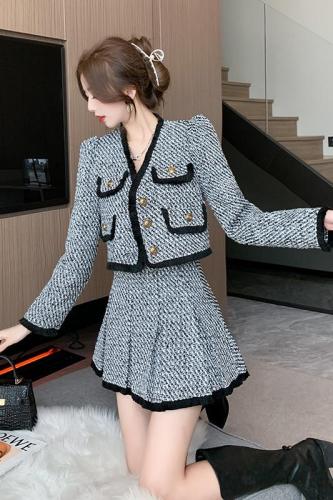 Autumn and winter new style retro high-end temperament celebrity waist slimming small fragrant skirt suit two-piece set