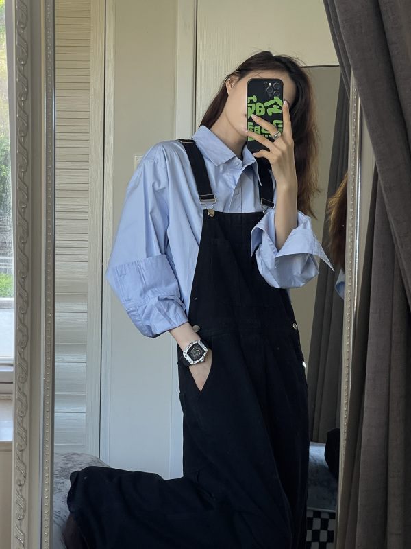 JYCCCCCC 藍色襯衫上衣女2023年秋冬新款設計感小眾寬鬆襯衣