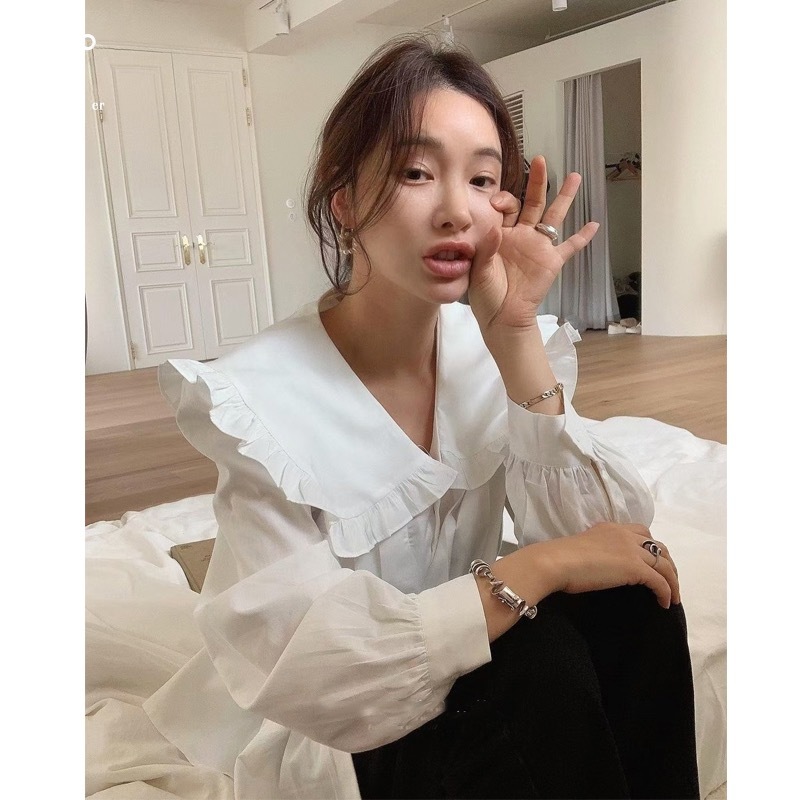 法式復古別致上衣女溫柔氣質娃娃領泡泡袖襯衫2023秋季新款韓國