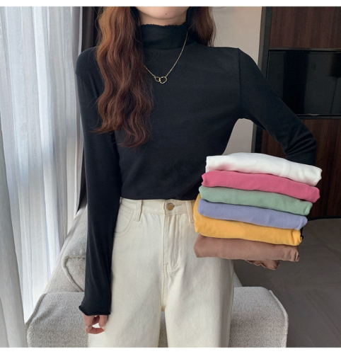 Official photo Double-sided German velvet long-sleeved T-shirt for women in autumn and winter German velvet ear-edged warm inner layering slim-fitting thickened bottoming shirt