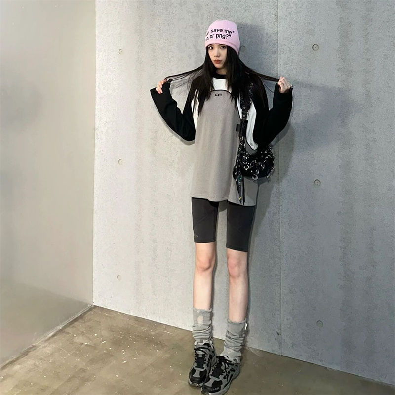 21-count pure cotton, drawstring work, matching picture color, printing, contrasting color splicing, long-sleeved T-shirt base layer