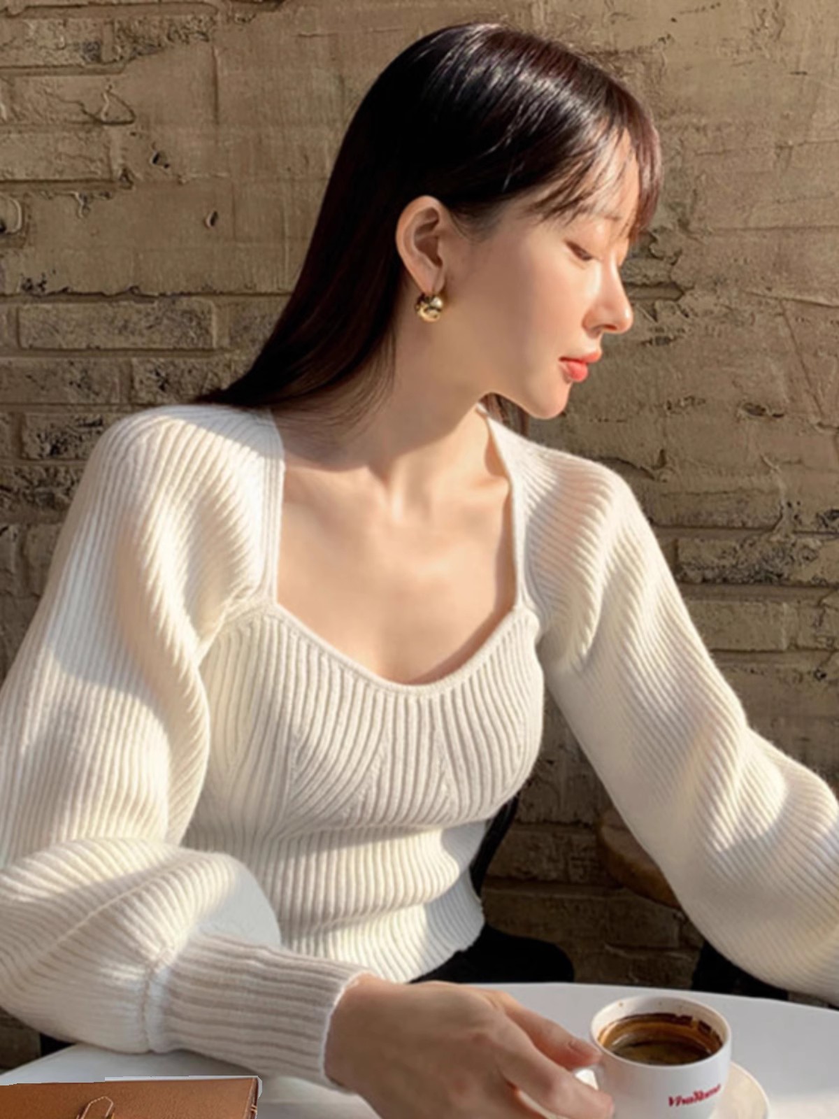 Early autumn knitwear new women's clothing 2023 early autumn wear long-sleeved tops autumn inner layering shirt square neck sweater