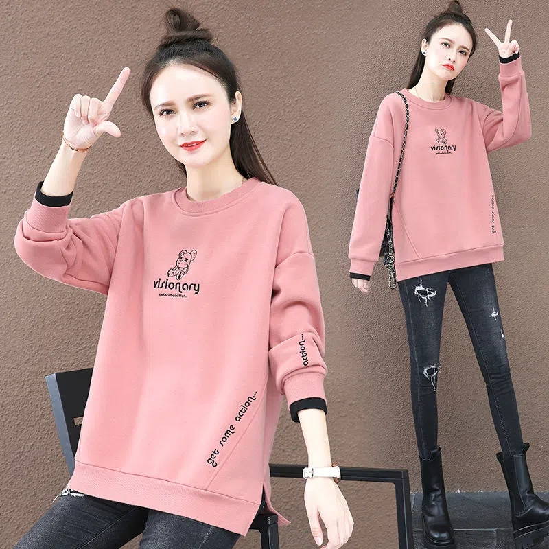 Korean style jacket with velvet/non-velvet, new style sweatshirt for women, round neck, loose, stylish, pullover, casual top, trendy