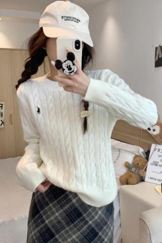 Real shot Twist V-neck pullover long-sleeved knitted sweater for women retro embroidery new ins autumn and winter top