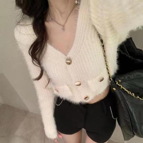 Xiaoxiangfeng Knitted Cardigan Pure Desire Autumn and Winter New Sweater Coat Women's Winter Short Imitation Mink Velvet Top