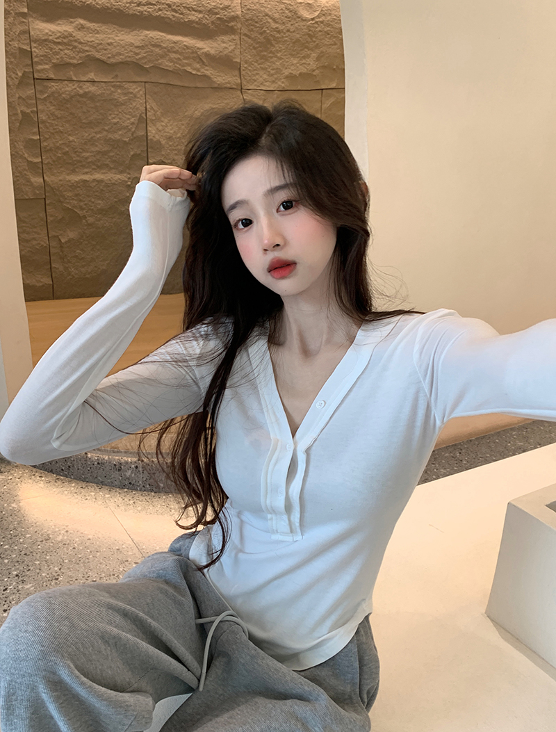 Actual shot~Design niche slim-fitting pure lust style long-sleeved T-shirt