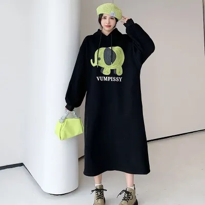 250克大衛衣 雙層帽 開叉秋冬季韓版簡約休閒連衣裙衛衣女