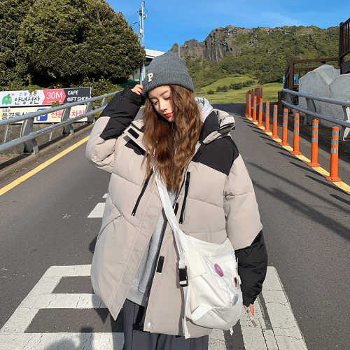 Real shot of down cotton coat for women ins  Korean version new design letter contrasting large size cotton coat work jacket