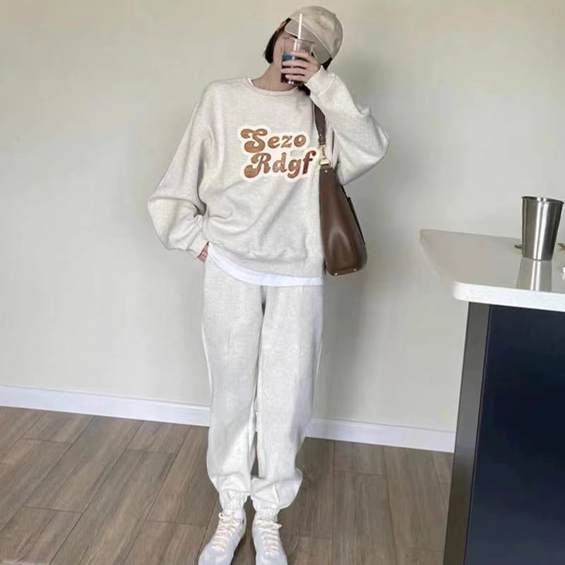 Sweatshirt and sweatpants suit women's winter spring and autumn thin section 2023 new style fashionable and age-reducing leisure sports two-piece set