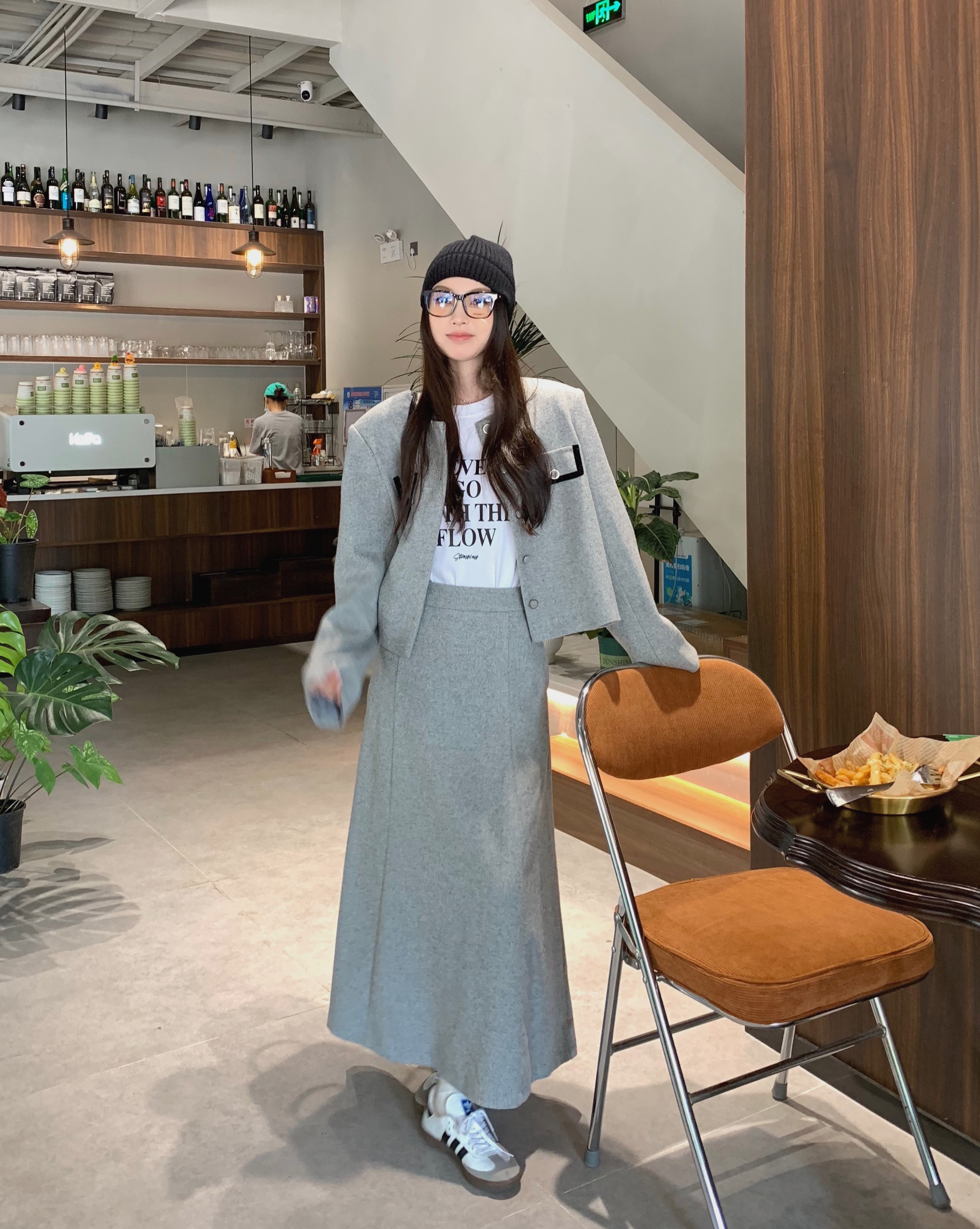 實拍 時髦少女~~氣質百搭撞色小香毛呢外套傘裙套裝
