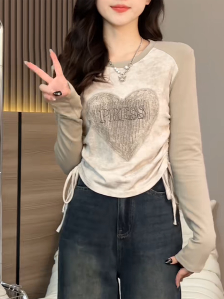 Dopamine wear pure cotton long-sleeved T-shirt women's autumn new slim niche design bottoming shirt with top