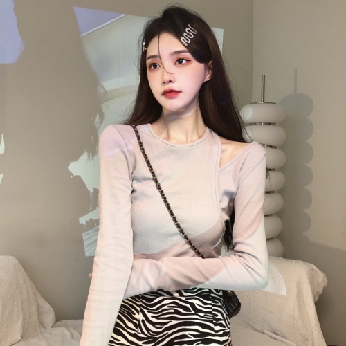 Actual shot of new casual women's clothing with ammonia velvet, autumn and winter brushed design bottoming shirt, women's long-sleeved T-shirt top