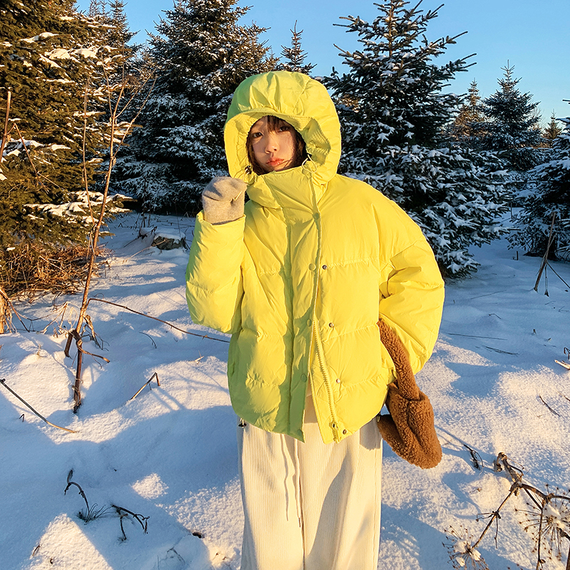 Small down jacket women's short style winter new Korean style bud hat loose bread coat cotton coat bf coat cotton coat