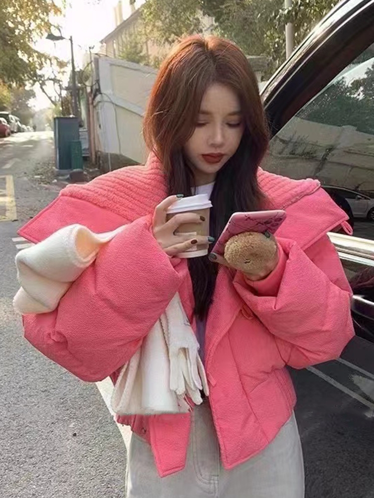 Internet celebrity niche high-end street down jacket for women small winter pink high-waisted short cotton jacket trendy brand