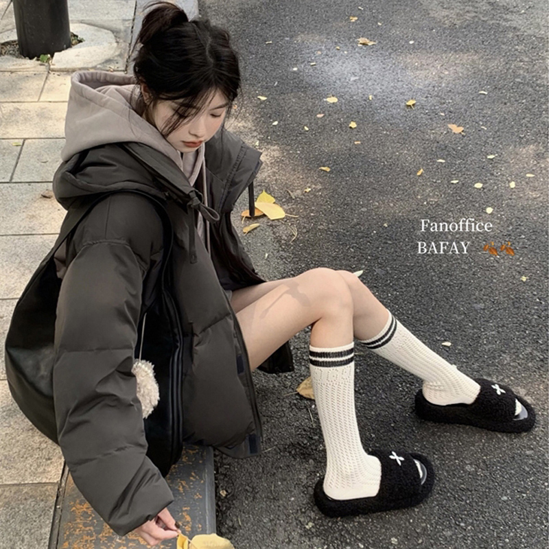 2023冬季新款小個子女冬季新款連帽短款麵包服情侶款外套