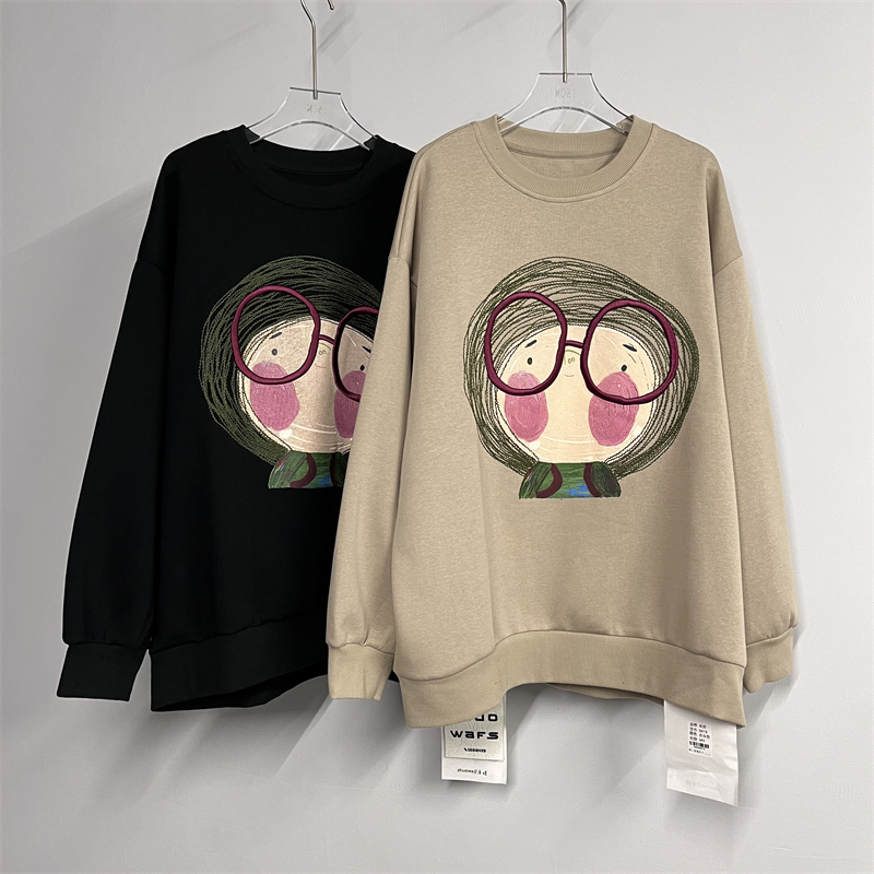 Retro Glasses Girls Round Neck Loose Casual Long Sleeve Sweater Top Women Design Sense Niche 2023 Autumn New Style