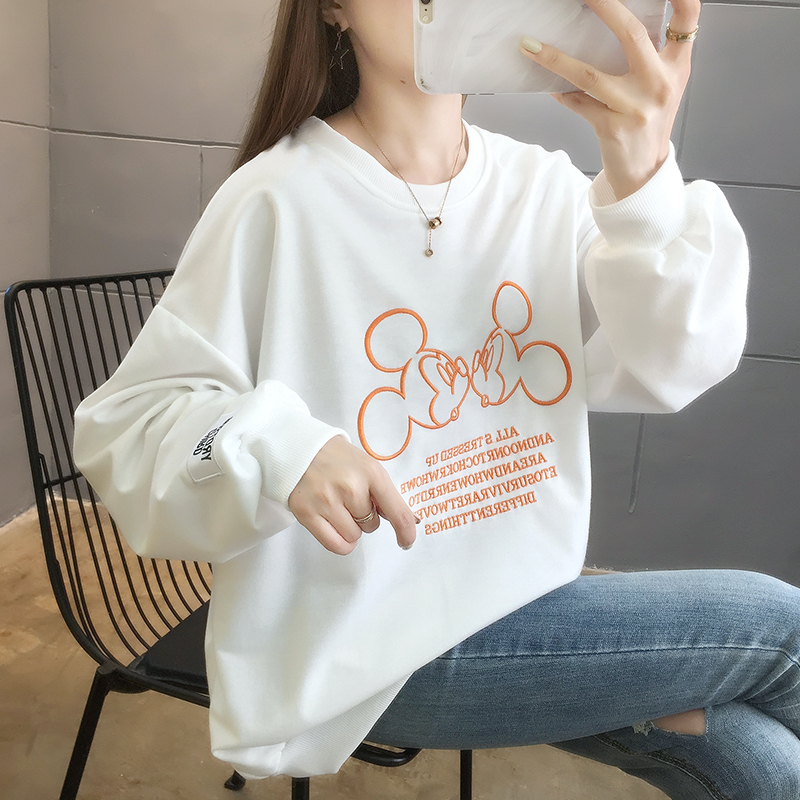 實拍大碼女裝棉衛衣2023秋季新款寬鬆遮肚刺繡時尚打底外穿上衣
