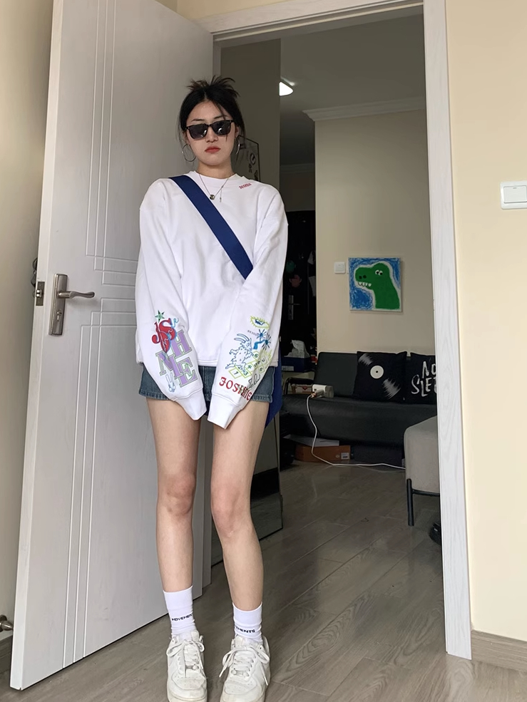 後包領不起球配棉螺口 仿棉華棉複合310剋薄款衛衣女印花+刺繡