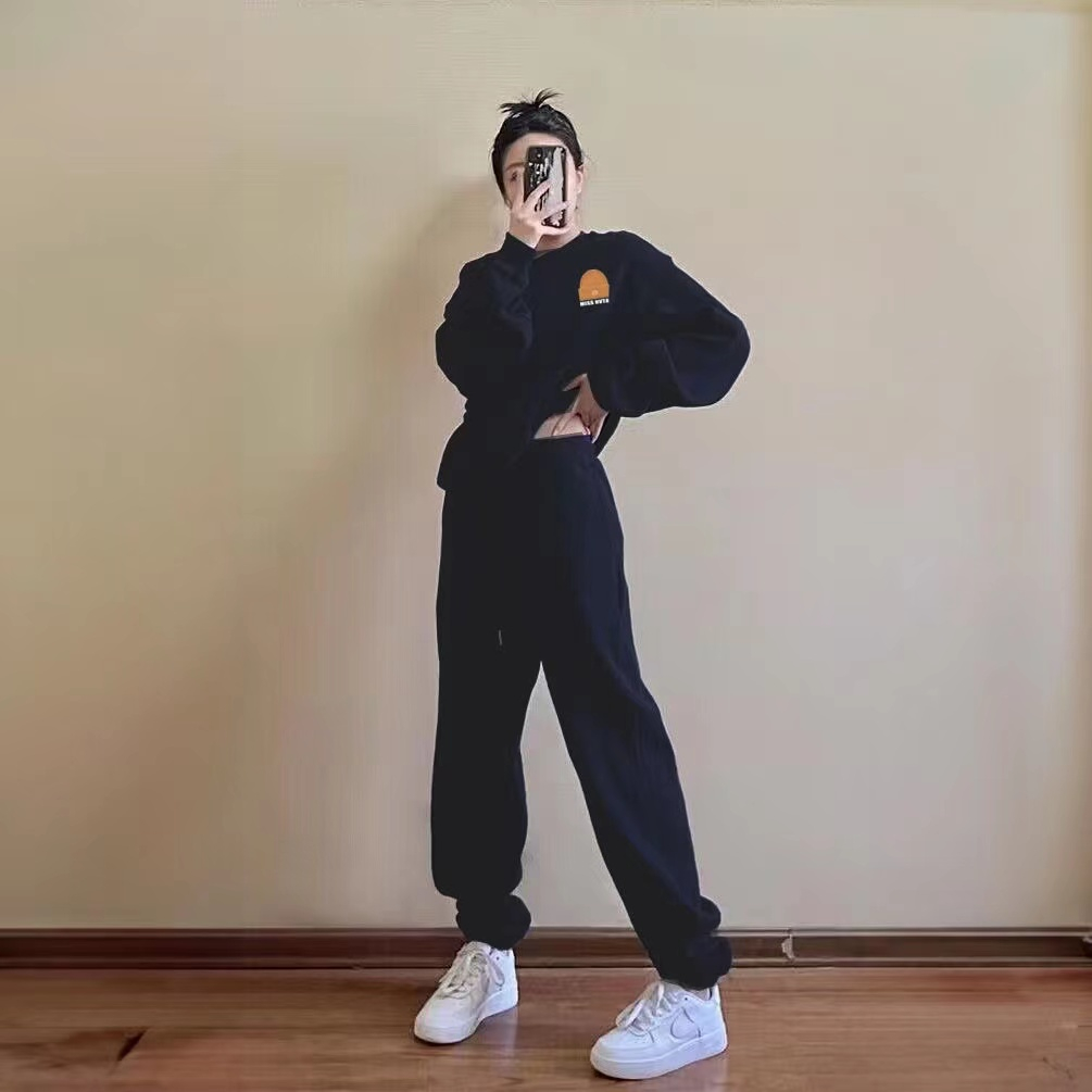 Suit women's casual loose sweatshirt fashionable temperament young sports style printed long-sleeved trousers two-piece set trendy