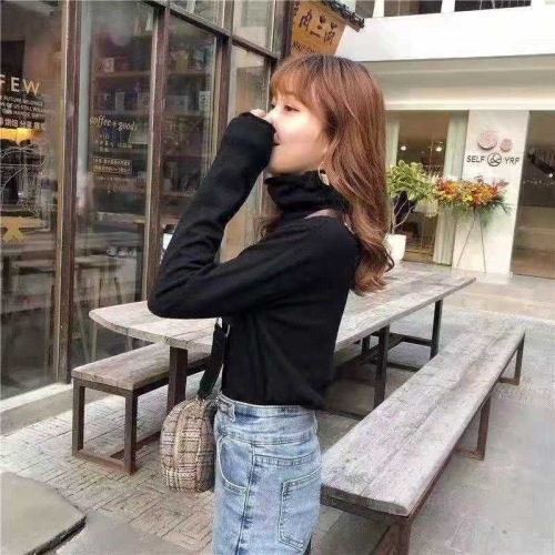 Turtleneck bottoming shirt for women in spring, autumn and winter, long-sleeved knitted top, loose and versatile, fashionable, pile-neck sweater