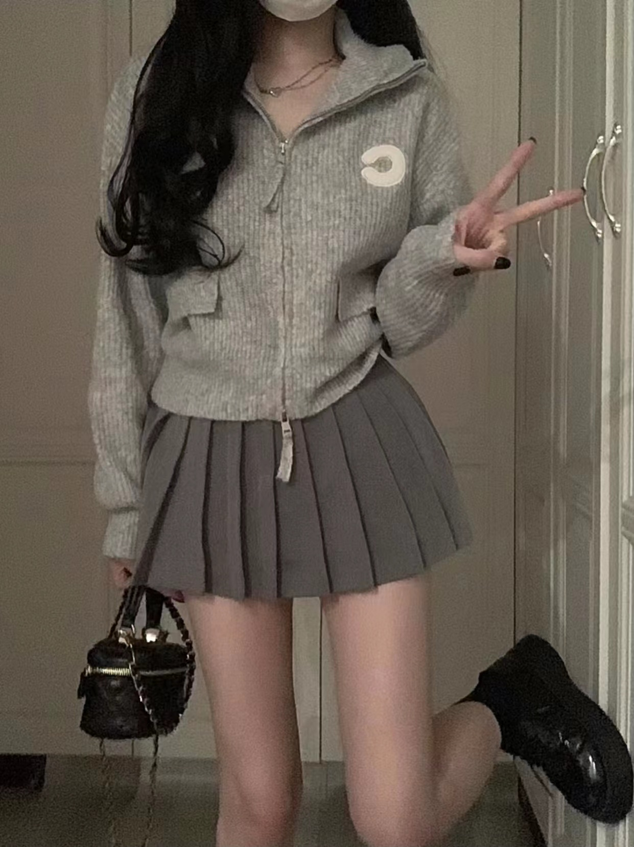 小個子日系雙拉鏈開衫毛衣外套女2023秋季新款寬鬆拉鏈針織衫外搭