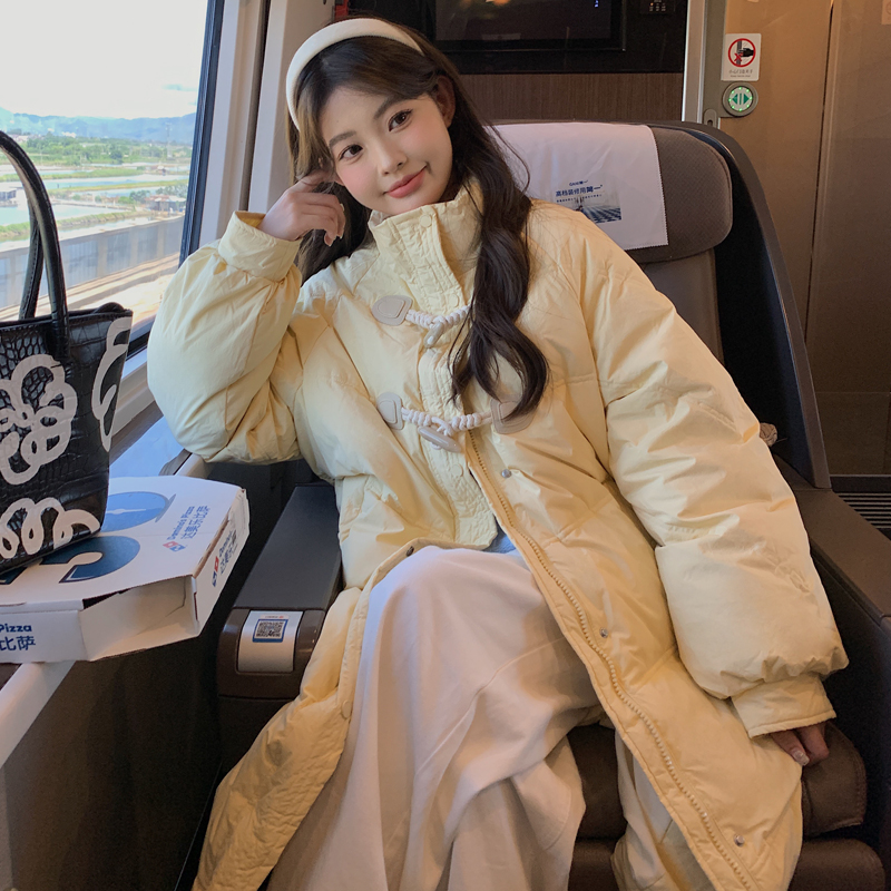 Real shot croissant bag horn buckle 2023 new long and short down jacket women winter small people cotton-padded jacket