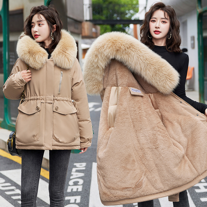 Actual shot of down jacket Korean version 2023 winter new style large fur collar lamb wool cotton coat loose pie jacket women's cotton coat
