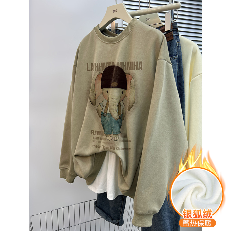 420g Chinese cotton composite silver fox velvet new autumn and winter loose round neck sweatshirt for women