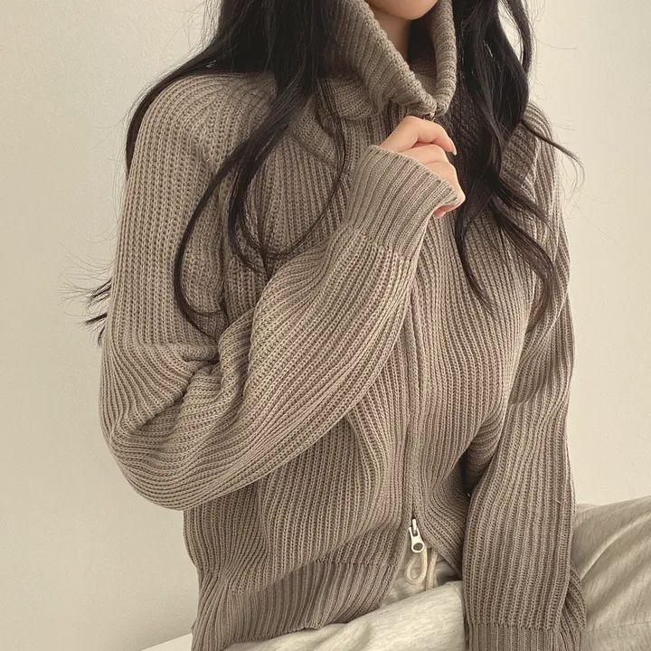 韓國ins冬季寬鬆百搭雙頭拉鏈毛衣慵懶百搭厚針織開衫女