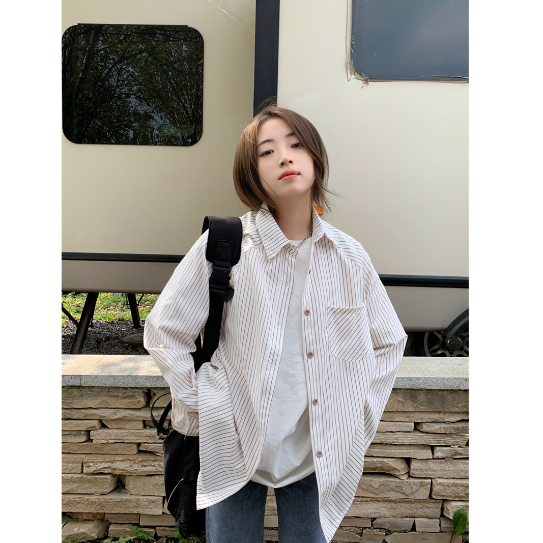 Real shot French striped shirt early autumn 2023 new design niche tops Korean style wear shirts