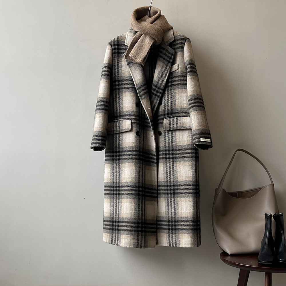 Actual shot ~ Retro wool double-sided woolen coat for women 2023 autumn and winter new style British style long plaid coat