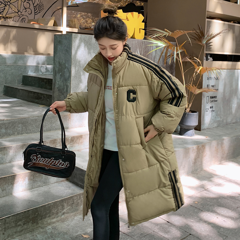 Real shot of cotton-padded jacket for women, Korean style medium-length large size Hong Kong style ins loose student long style waist down jacket