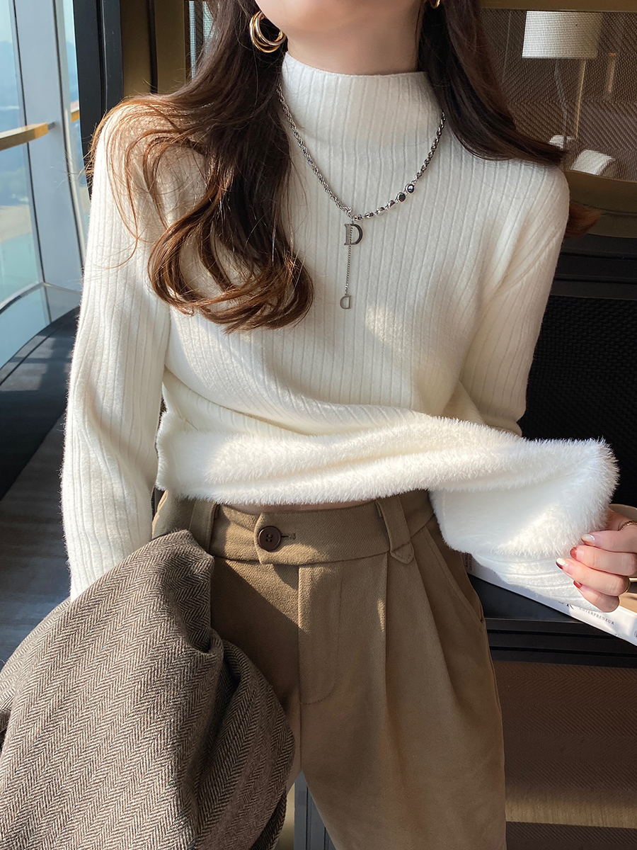 Sweater 2023 new style high-end velvet thickened bottoming sweater for women autumn and winter inner half turtleneck sweater