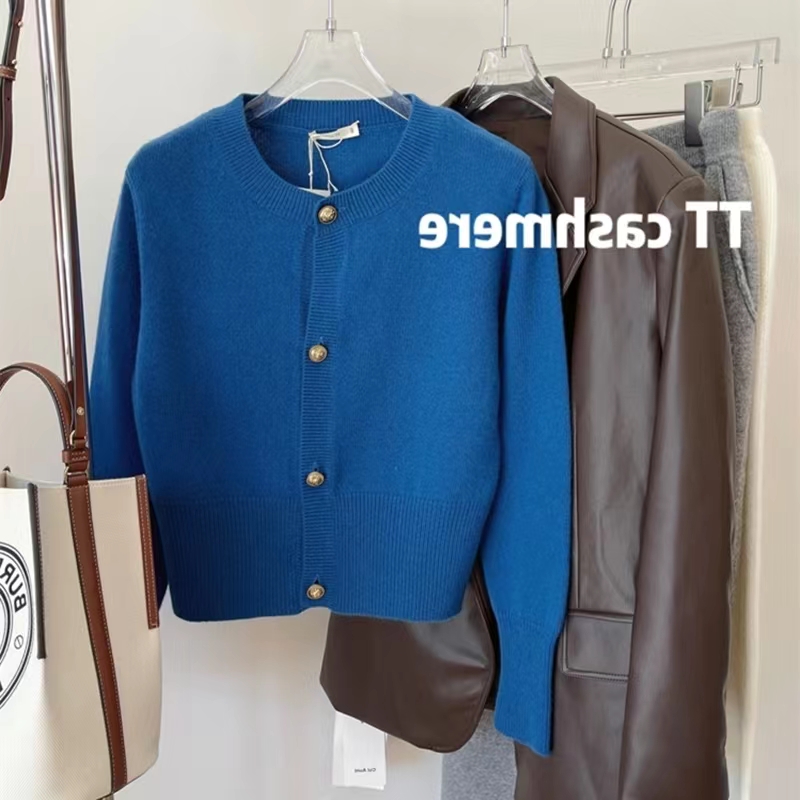 Klein blue small fragrance style wool knitted cardigan for women spring and autumn 2023 new loose short round neck sweater jacket