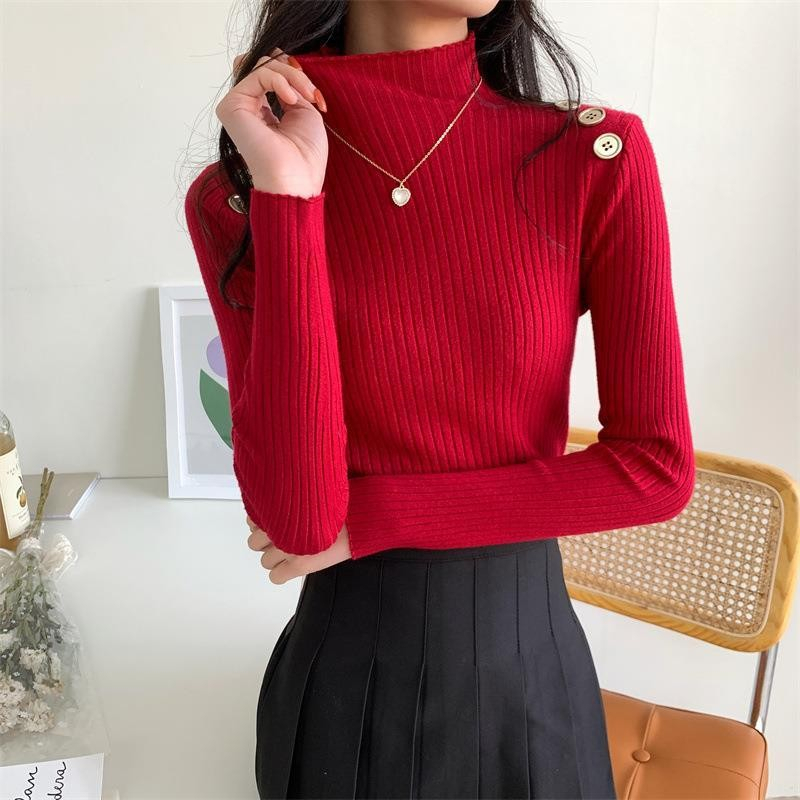 Half turtleneck bottoming shirt for women in autumn and winter new style long-sleeved slim knitted top with thickened sweater