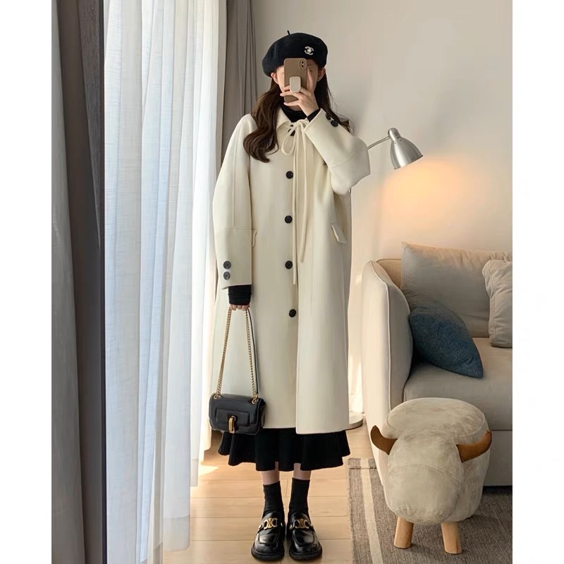 2023 Winter New Woolen Coat Women Hepburn Fashion Small Medium Long Woolen Coat Thickened