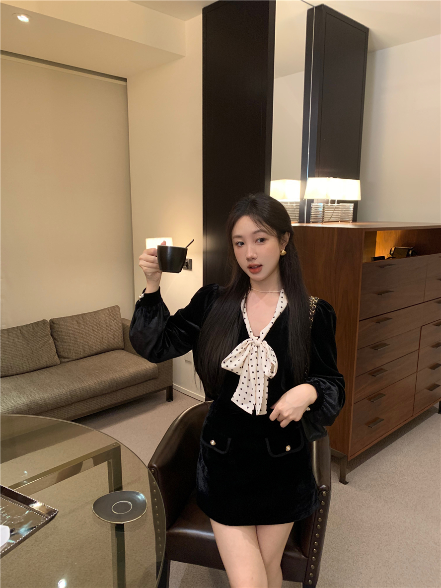 實拍  高級復古絲絨上衣半裙套裝