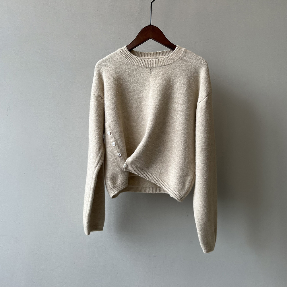 Real shot ~ Korean style round neck design sweater for women 2023 autumn and winter new style versatile and chic sweater top